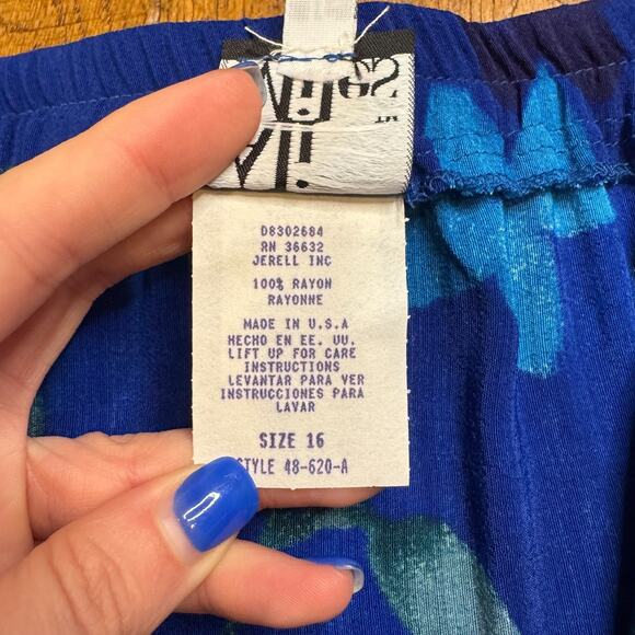 Vintage Ali Miles Womens BlueFloral Blouse Top XL & Skirt Set Sz 16 Made in USA - Picture 4 of 13